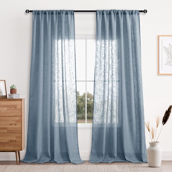 DWCN Semi Sheer Curtains Linen Textured Weave Rod Pocket Living