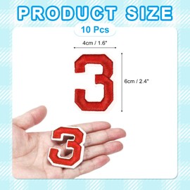sourcing map 10 Pcs Number Patches 2.4" Height Number 3 Embroidered Decorative Repair Patches Iron/Sew on Embroidery Appliques for Decor Clothes Shoes Hats Backpacks DIY Crafts, Red