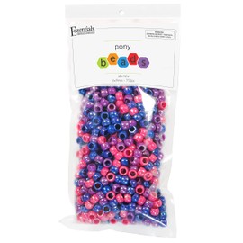 Essentials By Leisure Arts Pony Bead 6Mm X 9Mm Aurora Borealis Mix Opaque Plastic Pony Beads Bulk 750 Pieces for Arts, Crafts, Bracelet, Necklace, Jewelry Making, Earring, Hair Braiding
