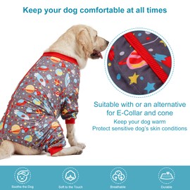 LovinPet Large Dog Pajamas: Large Breed Pitbull/Boxer/Labrador/Doberman, Lightweight Onesie,Space-Travel Grey Print,Post Surgery Shirt,UV Protection,Pet Anxiety Relief,Wound Care for Large Dog/Medium
