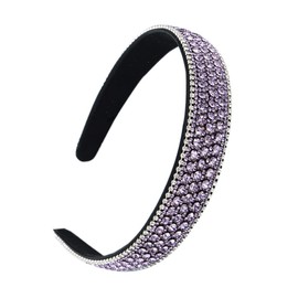 Rhinestone Headband Wide Padded Hairband Crystal Bead Embellished Headbands Bling Glitter Headband for Women Girls (CPurpleCrystal)