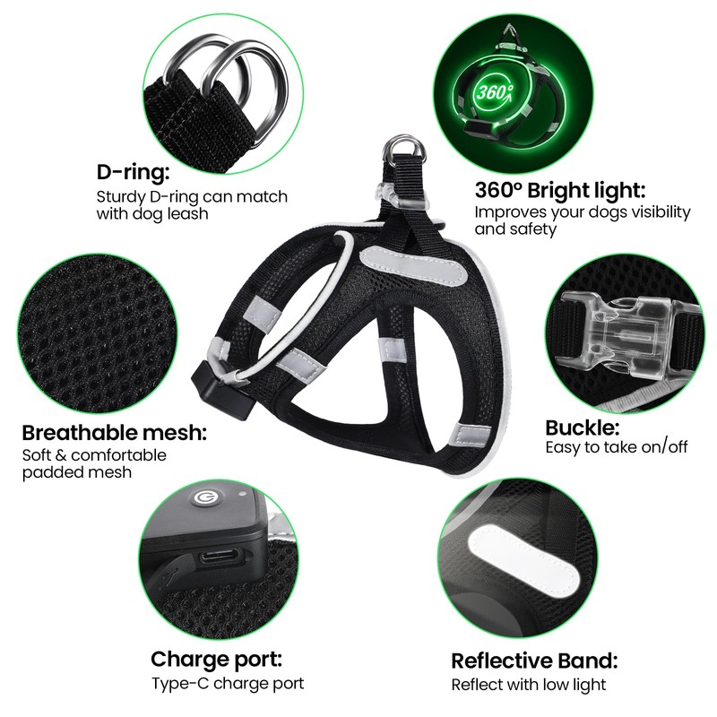 PceoTllar Light Up Dog Harness, LED No Pull Reflective Dog