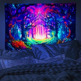 Arsey Tree Tapestry Forest Trippy UV-Reactive Wall Tapestry Glow In The Dark Stars Galaxy Blacklight Tapestry Aesthetic Tapestries Decor Bedroom, Color, Extra Large, 300x180cm