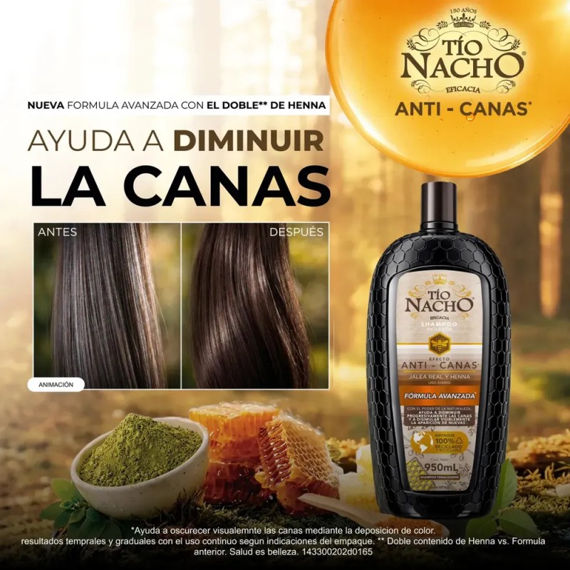Tío Nacho Henna Egipcia Fórmula Avanzada Anti-canas, 950ml