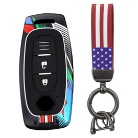 HIBEYO 3 Button Key Fob Cover Compatible with Nissan Teana Pathfinder Kicks X-Trail Rogue 2023 2024 2025 Accessories Metal Painted Sports Style Key Shell with US Flag Keychains-3 Button A Type Black