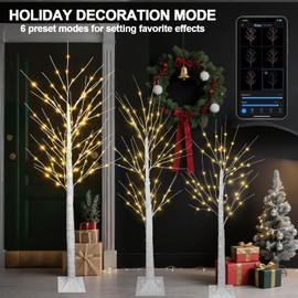 3PACK Lighted Birch Tree 4FT 5FT and 6FT, Smart White Christmas Tree with Lights with APP Home Decor, Warm White, Timing, Dimmer, Group Control, Music Sync, Holiday Decor Indoor/Outdoor Use