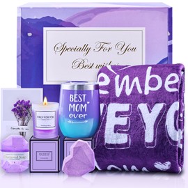Birthday Gifts for Mom, Gifts Basket for Mom from Daughter Son,Mothers Day Relaxing Spa Set with Luxury Flannel Purple Blanket,Self Care Get Well Soon Gifts, Great Birthday Mother's Day Gift Ideas