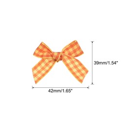MECCANIXITY 50Pcs Mini Gingham Ribbon Bow Checkered Fabric Satin Ribbon Flower Bows for Craft DIY Sewing Wedding Birthday Party Orange