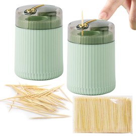 Ulawellor Pack of 2 Toothpick Dispenser, Toothpick Box, Creative Automatic Toothpick Dispenser, Automatic Pop-Up Toothpick Dispenser (Light Green)