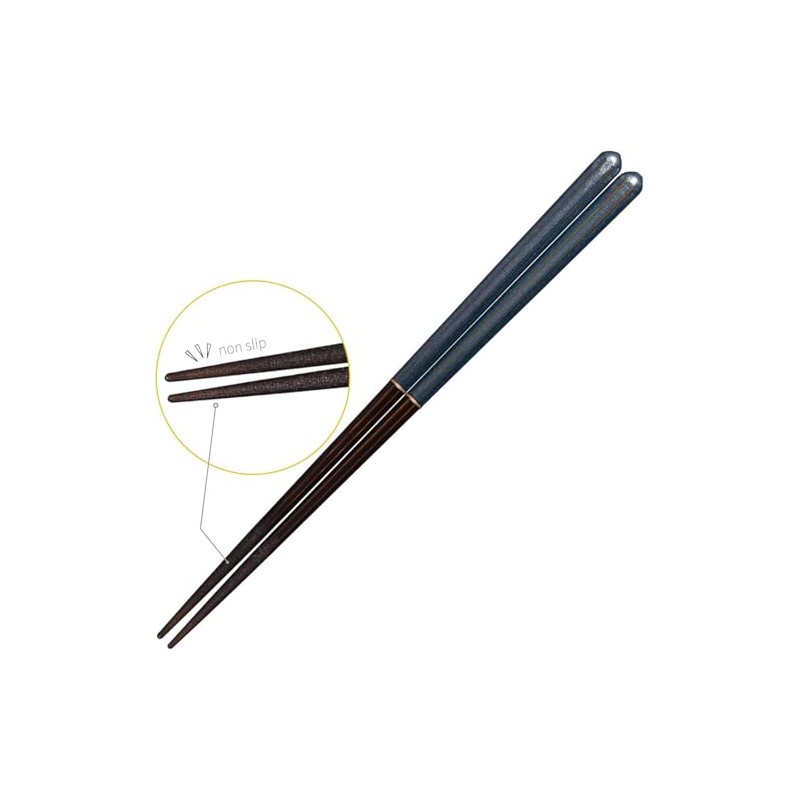 Waka Narrow Coating Chopsticks Octagonal Navy Blue Natural Wood, Dishwasher