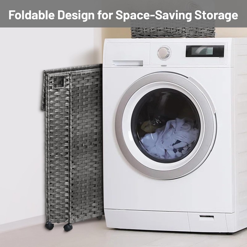 70L Slim Laundry Hamper with Lid & Wheels, Rolling Laundry