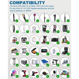 BONAZZA Step Down Voltage Converter 220V to 110V for Powering Any American Appliances up to 1600W Overseas, Like Hair Dryer, Rice Cooker, Coffee Maker, Worldwide Plug Adapter US to EU, UK, AU, Asia