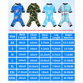 PET SHOW 4 Pack Small Dog Pajamas Summer Clothes for Doggies Boy Dinosaur Shark Soft Stretchy PJs Plaid Jumpsuit Puppy Cats Paw Onesies Outfits with Sleeve Pets Breathable Costume S