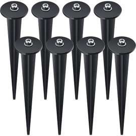 Zhengmy 8 Packs Threaded Spike Flood Light Ground Stake Metal Replacement Stakes for Solar Lights Outdoor LED with 8 Hex Screws for Gardens Yard Path Lawn 6.3 Inches(Black)