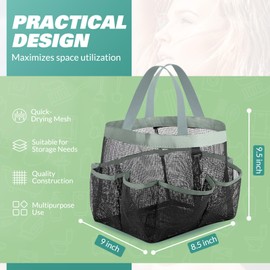 LOYEE Mesh Shower Caddy Portable for College Dorm Room Essentials with 8 Pockets,Shower Bag for Beach,Swimming,Gym,Travel,Bathroom(Grey)