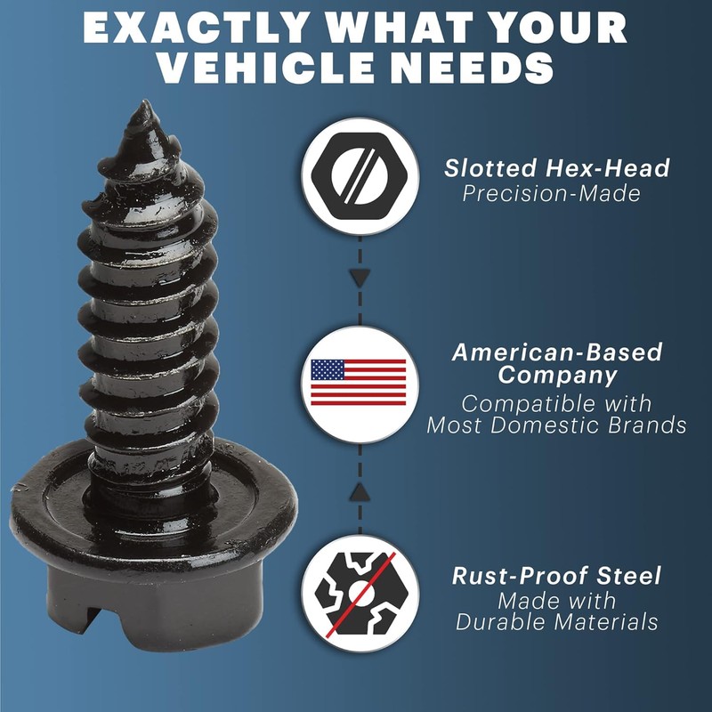 Black License Plate Screws Kit - Set of 8 Fasteners