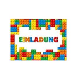 12 Invitation Cards for Children's Birthday Boys Building Blocks