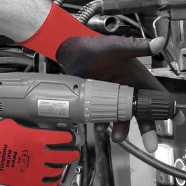 Polyco Matrix® Fingerless (3 finger open) Black & Red PU Polyurethane Palm Coated Work Gloves - 12 Pairs (10/Extra Large)