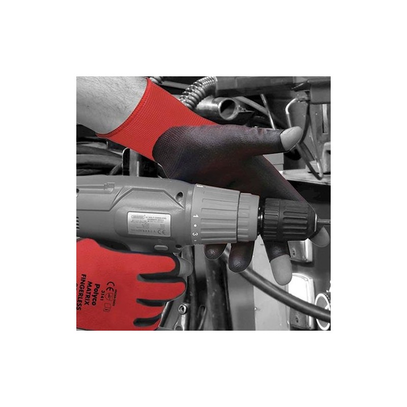 Polyco Matrix® Fingerless (3 finger open) Black & Red PU