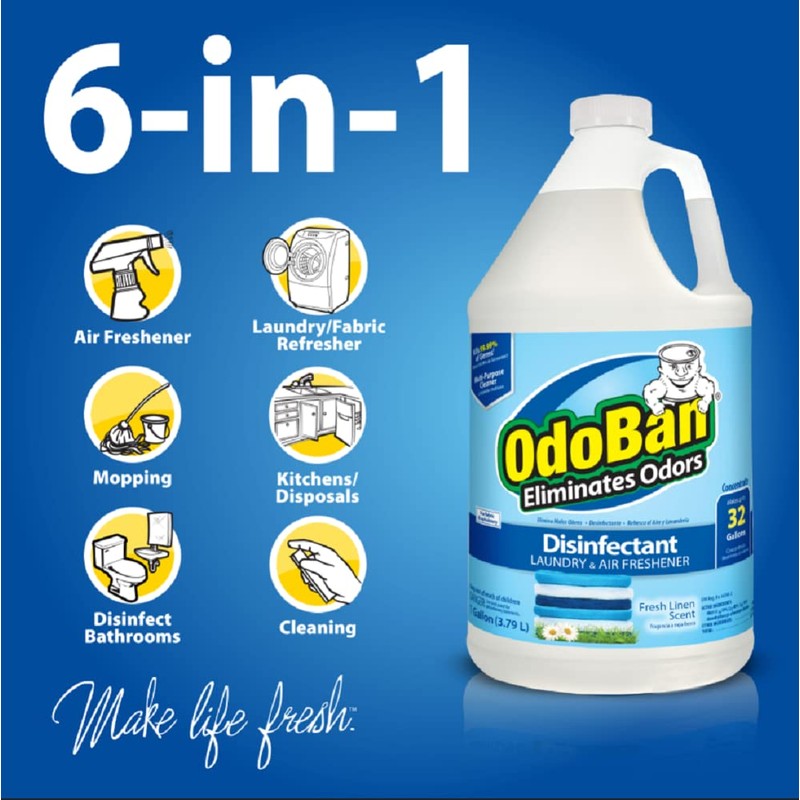 OdoBan Disinfectant Concentrate and Odor Eliminator, 2 Gallons, Fresh Linen