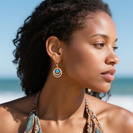 Sterling Silver Cirlcle Leverback Bohemia Earrings for Women,Silver Circle Drop Dangle Earrings Jewelry Hypoallergenic Hammered Leverback Sterling Silver Dangle Earrings Jewelry