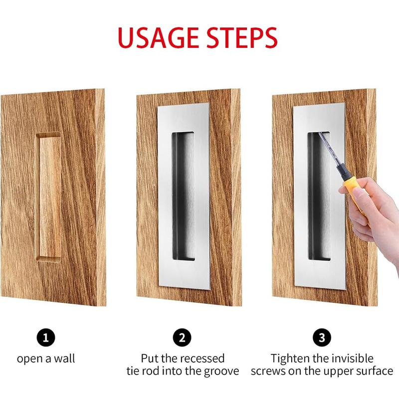 2 Pack 150mm Flush Sliding Closet Door Pulls,Pocket DoorPull,Brushed Stainless