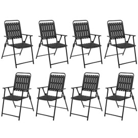 Yaheetech Folding Patio Chair Set of 8, Outdoor Dining Chair with Armrests, Plastic Patio Chair for Porch, Deck, Garden, Backyard, No Assembly Black