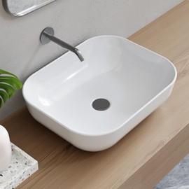 SOTOMO Bathroom Vessel Sink, 20" x 16", Soft Rectangular Modern Bathroom Sink, White Ceramic Topmount Countertop Sink for Bathrooms, Lavatories, Powder Rooms - MJ-6128 White Sink