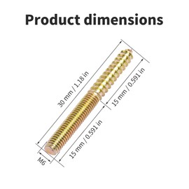 Skweawert 10pcs M6 Hanger Bolts Length 30mm(1.18") Double Headed Bolts Self-Tapping Screws Double Screw Threaded Rods Bolt Wood Dowel Screw for Wood Joint Furniture Legs