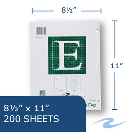ROARING SPRING 5x5 Grid Engineering Pad, 15# Green, 3 Hole Punched, 8.5" x 11" 200 Sheets, Green Paper,95389