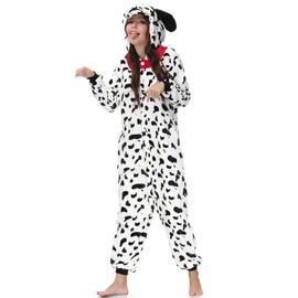 Clarisbelle Women's Dalmatian Adult Animal Onesies Cosplay Party Wear Pajamas Plush with Pocket Flannel One Piece Jumpsuits XXL