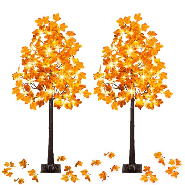 VIVATREES 2 Pack 5FT Artificial Lighted Maple Tree with 96