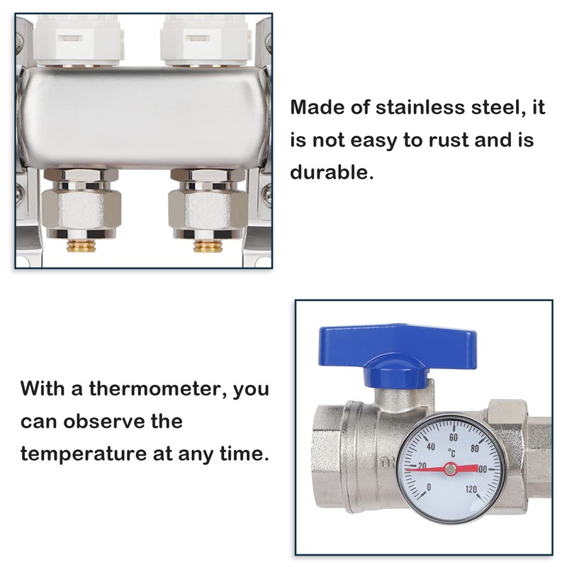 GCCSJ 2 Loops PEX Manifold Radiant Floor Heating Set Stainless