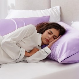 Love's cabin Satin Pillowcase for Hair and Skin (Light Purple, 20x36 inches) Similar to Silk Pillow Cases, King Size Pillow Cases Set of 2 - Satin Cooling Pillow Covers with Envelope Closure