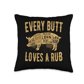 BBQ Grillmaster Smoker Cookout Backyard Griller Every Butt Loves A Rub Backyard BBQ Enthusiast Barbecue Throw Pillow, 16x16, Multicolor