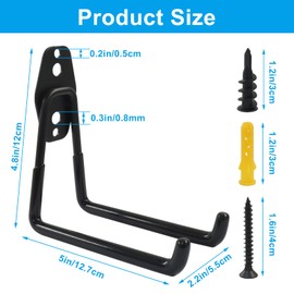 Aracombie 2 Pack Heavy Duty Garage Wall Hooks, Wall Mount Garage Storage Organizer, Durable Black Coated Metal Hooks for Home and Workshop (5 Inch)