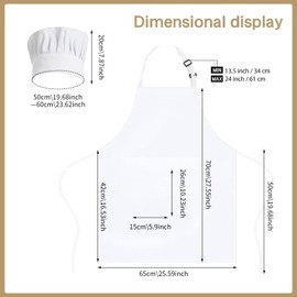 AIBAOBAO Kitchen Apron for Men Women, Chef's Hat and Apron Set, Adjustable Apron, Bib Apron with Pocket, Baking Apron Women, Cooking Apron White, 70 x 65 cm, for Cooking, Baking, Kitchen, Crafts,