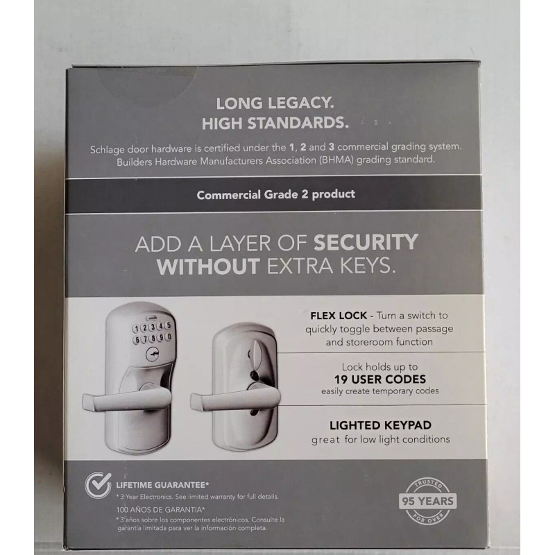 SCHLAGE Satin Chrome Plymouth Light Commercial Electronic Keypad Lock Elan