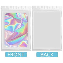 100 pcs Smell Proof Mylar Holographic Bags Packaging Bags, Resealable Odor Proof Bags Foil Pouch Ziplock Bags for Food Storage (White, 4.7 x 7.9 Inch)