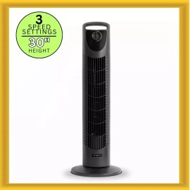 Air Monster 15830: 30" Tower Fan Oscillating 3 Speeds, 2 Hour Shut Off Timer Blk