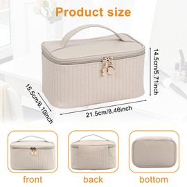 Travel Cosmetic Bag Makeup Bag Women's Portable Travel Make Up Bag Storage Bag Toiletry Bag PU Leather with Brush Compartment Portable Storage Bag for Desk for Women (Beige), beige, Fashion