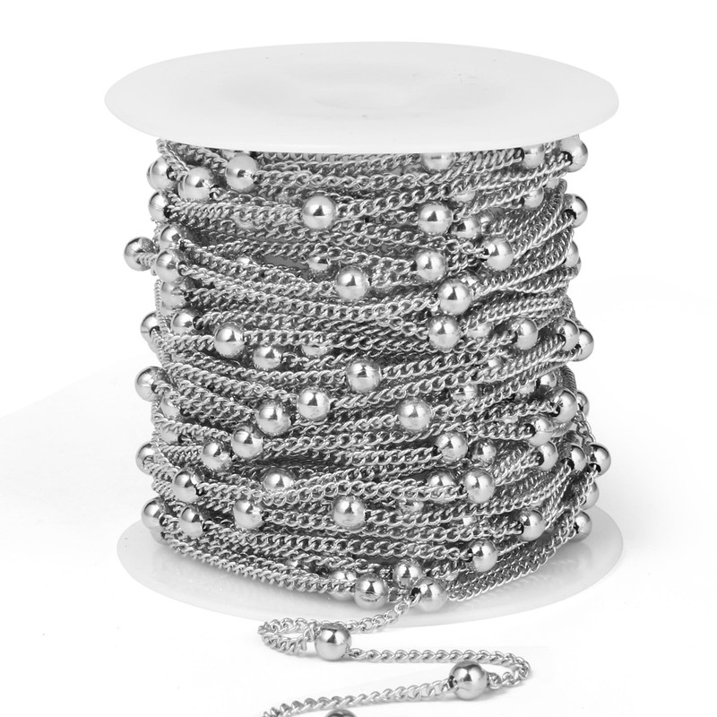 33 Feet Stainless Steel Satellite Bead Chains Roll, 2mm 304