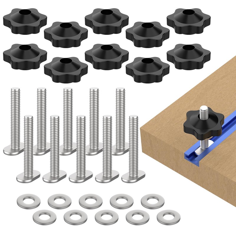 ZIUZI 10 Sets of 1/4"-20 T Track Knob Kit, Star