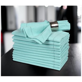 BEDDING CRAFT Set of 12 Cotton Cloth Napkin 18x18 Aqua with Hemstitched Mitered Corners- Perfect for Wedding Dinner Parties and Table Decorations