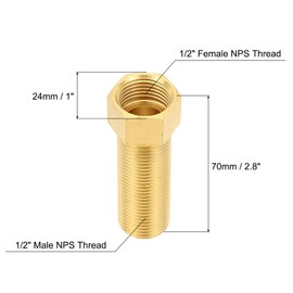 PATIKIL 1/2" Male to 1/2" Female Brass Pipe Extension Fitting Adapter, 5 Pcs 70mm Length Straight Thread NPS Hex Connector Pipe Fittings Bushing Converter