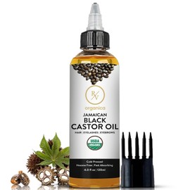 RV Organica Jamaican Black Castor Oil for Hair | USDA Certified Castor Oil for Skin Moisturize | Cold Pressed | For men And women | 4 fl oz