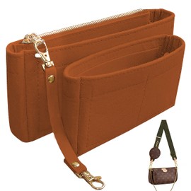Soyizom Handbag Organizer Insert Fits Multiple Pochette Accessory Bags and Bags, Inserts, Tote Bag, Organiser, Bag Inside, Zipper Pocket and Keychain, Brown, brown