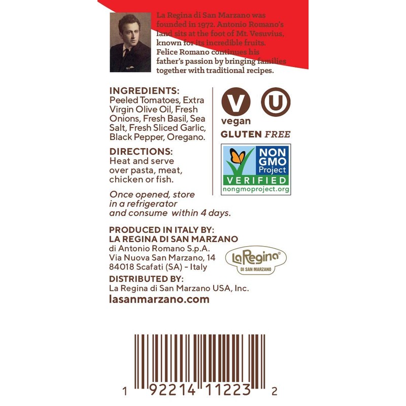 La San Marzano Tomato Basil Sauce 100% Made In Italy
