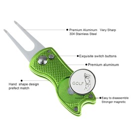 Crestgolf Divot Fork Golf Foldable, Manual Golf Divot Tool with Magnetic Ball Marker, Switchblade Golf Divot Tool, Portable Golf Repair Accessories, Red