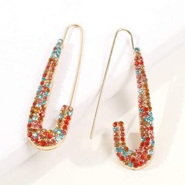 JOYA GIFT pin style eardrop Color crystal Earrings 14k Gold Plated Hoop Earrings for Women girls, Metal, alloy